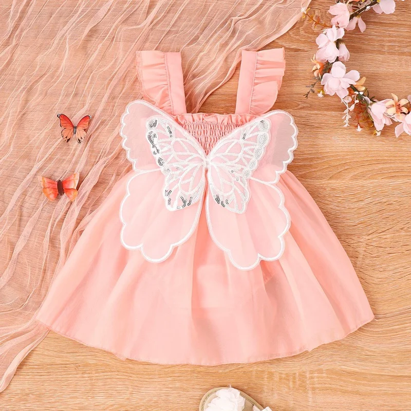 0-24M Newborn Baby Girls Romper Tutu Dress Princess Sweet Dress Fly Sleeve Butterfly Lace Jumpsuits Summer Clothes