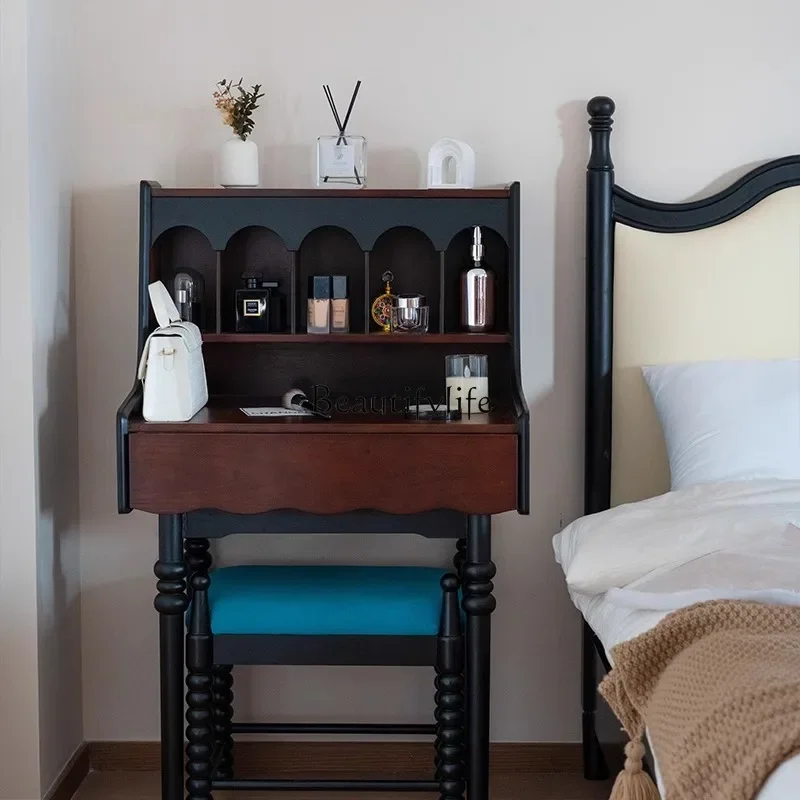 

D25French retro solid wood dresser small apartment with drawers makeup table