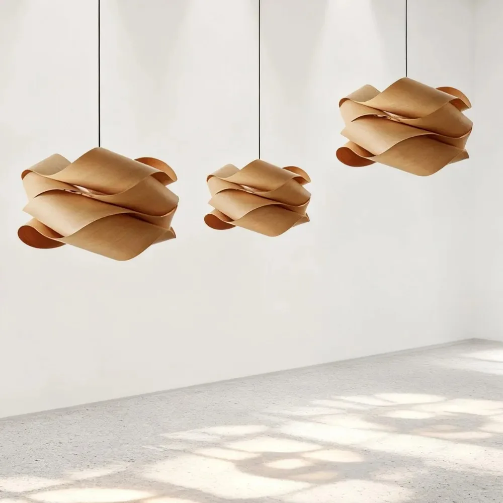 45CM Wood Pendant Light Wood Veneer Cloud Shade Modern Chandelier for Dining Room Kitchen Island Living Room Lighting