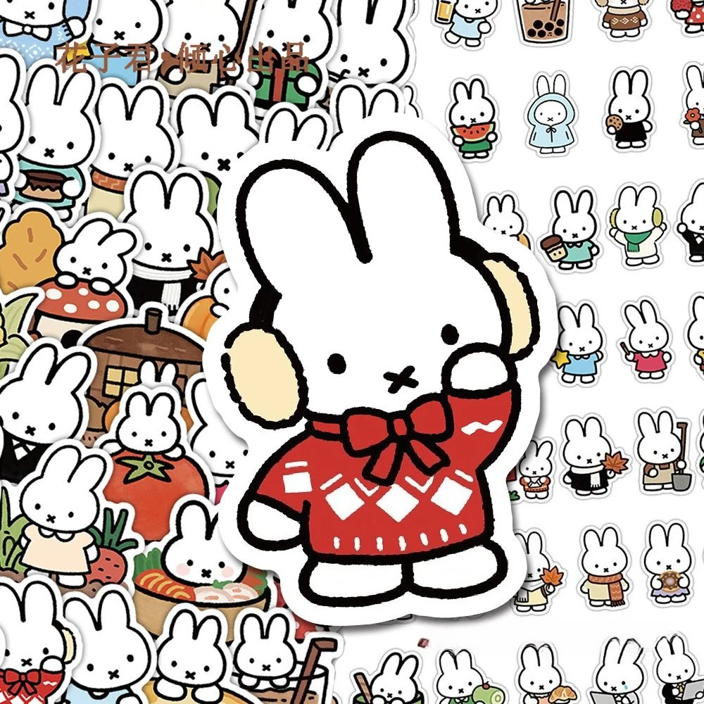 Adesivos decorativos criativos e fofos do desenho animado Miffy, adesivos bidimensionais personalizados para diário, venda por atacado.