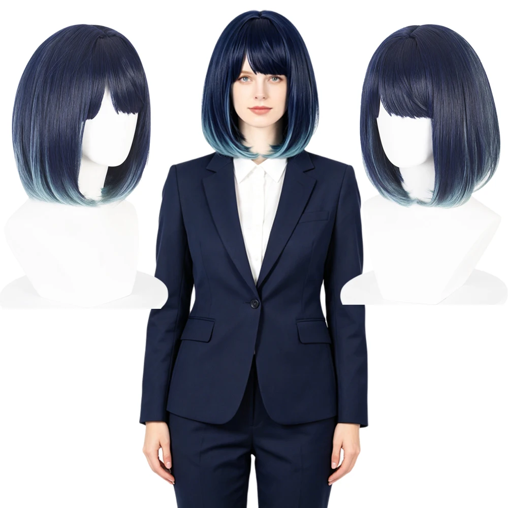 

12 Inch Blue Green Gradient Short Bob Synthetic Wig Heat Resistant High Temperature Fiber Hair with Rose Net Cap for Women