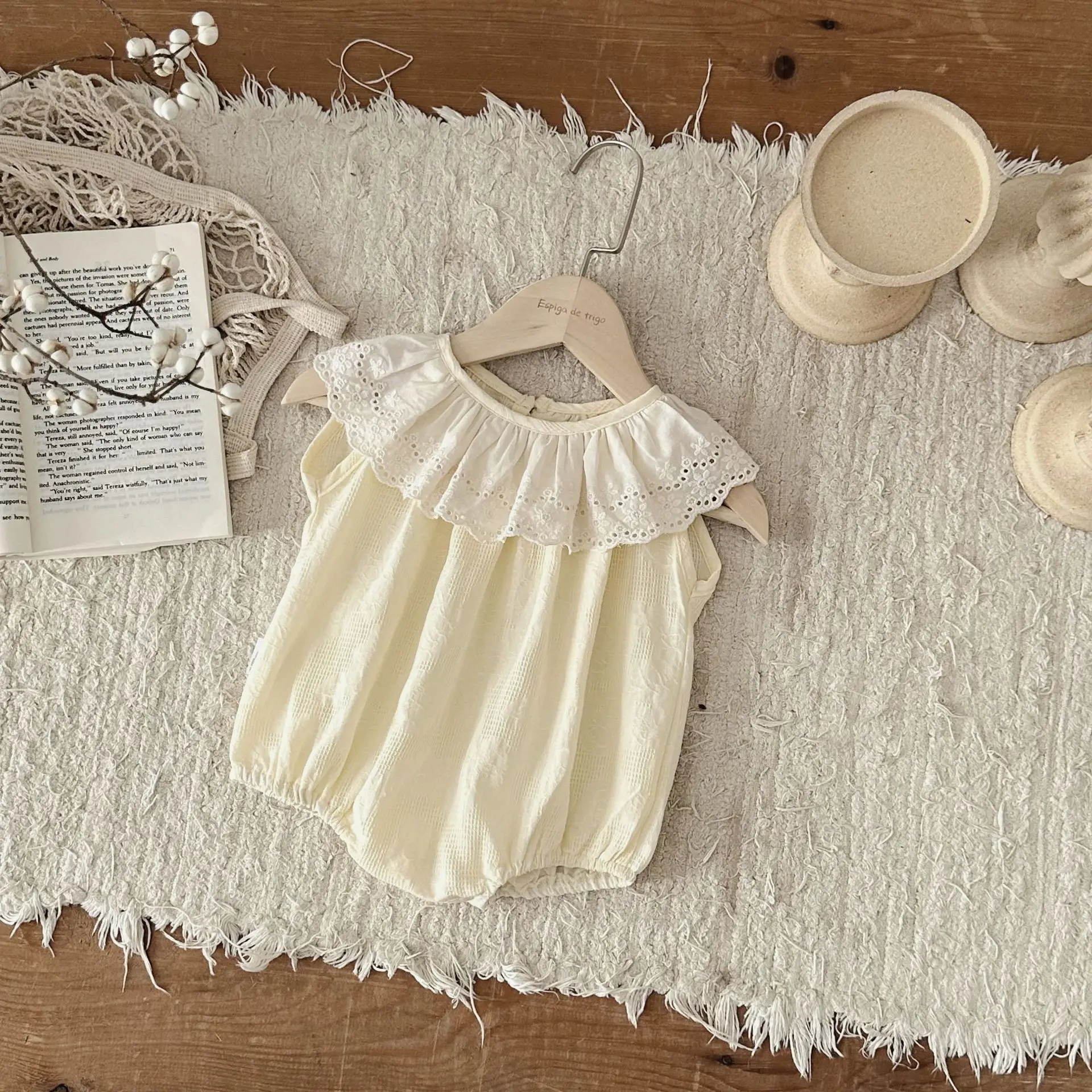 2024 Summer New Baby Lace Collar Sleeveless Bodysuit Newborn Infant Cute Sweet Toddler Girl Cotton Yarn Princess Jumpsuit 0-24M