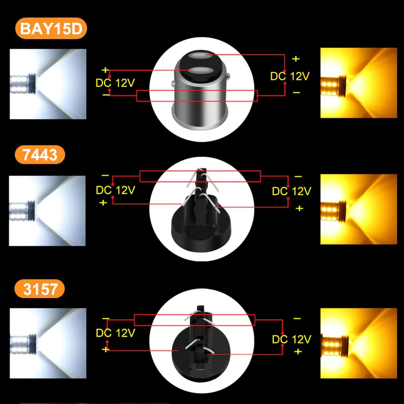 1pcs Dual Color T20 LED 7443 W21/5W Bulb 1157 BAY15D 45Smd Led T25 3157 P27/7W Car DRL Turn Signal Lamp Auto Lights Bulb Switch