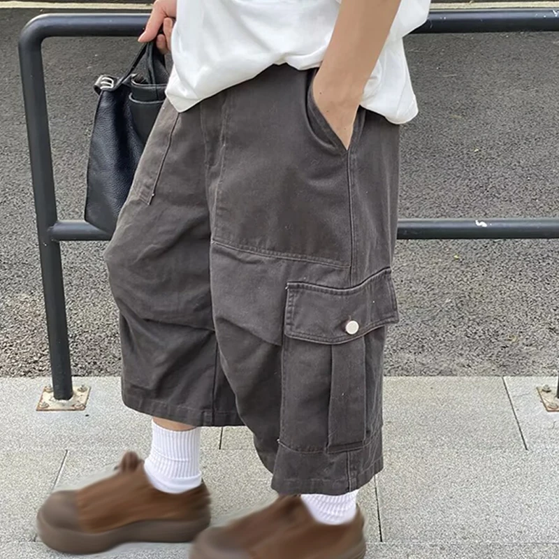 Vintage Cargo Shorts Men Oversized Cropped Pants Wide Leg Hip Hop Style Streetwear Baggy Pockets Short Pant 2024 New