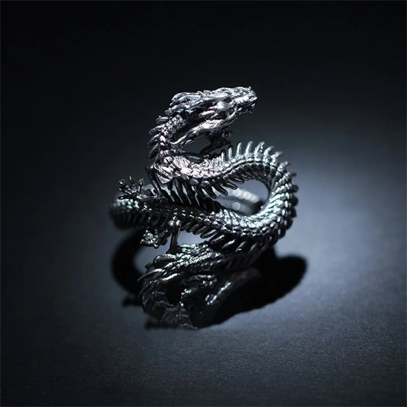 Vintage Three-dimensional Relief Animal Pattern Ring  For Men Jewelry Trendy s925 Ring Male Zodiac Dragon Finger Accessories