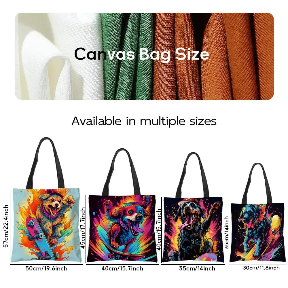 Storage Bags Shopping Bag Canvas Supermarket Shopping Bag Christmas Party Tote Bag Retro Style Trendy Artistic Dog Pattern