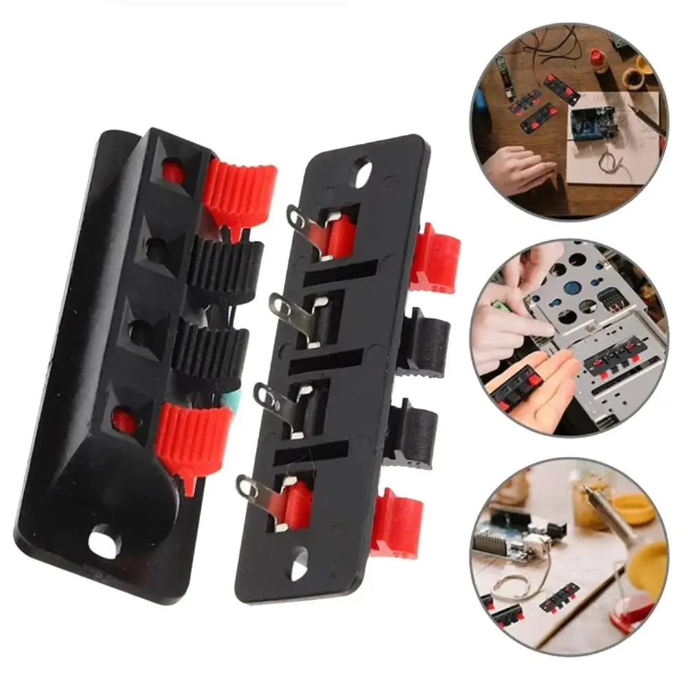 10Pcs Plastic Copper 4 Positions Spring Connector Red Black Polarity Breadboard Clip Speaker Wiring Clip Push In Jack