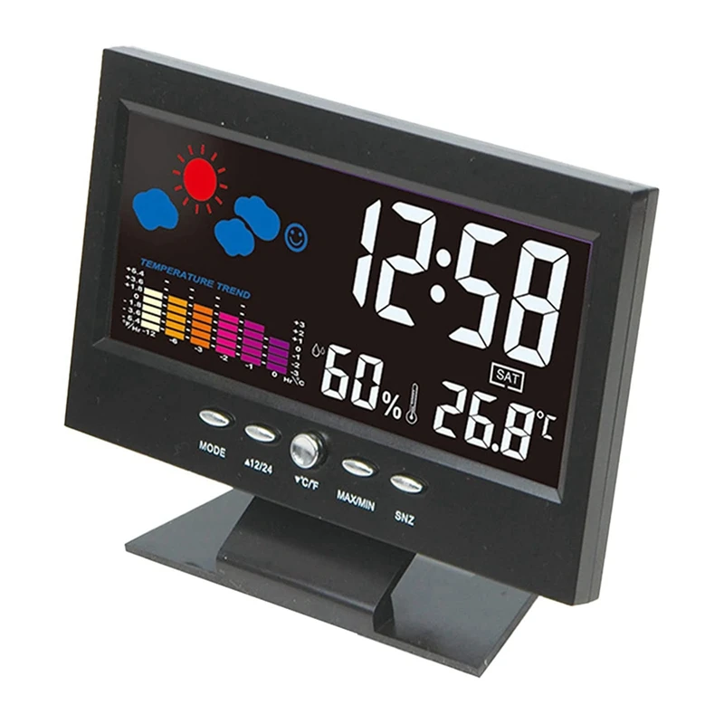 Temperature And Humidity Colour Screen Desk Clock, Wireless Weather Projections LCD Backlit Alarm Clock Sound