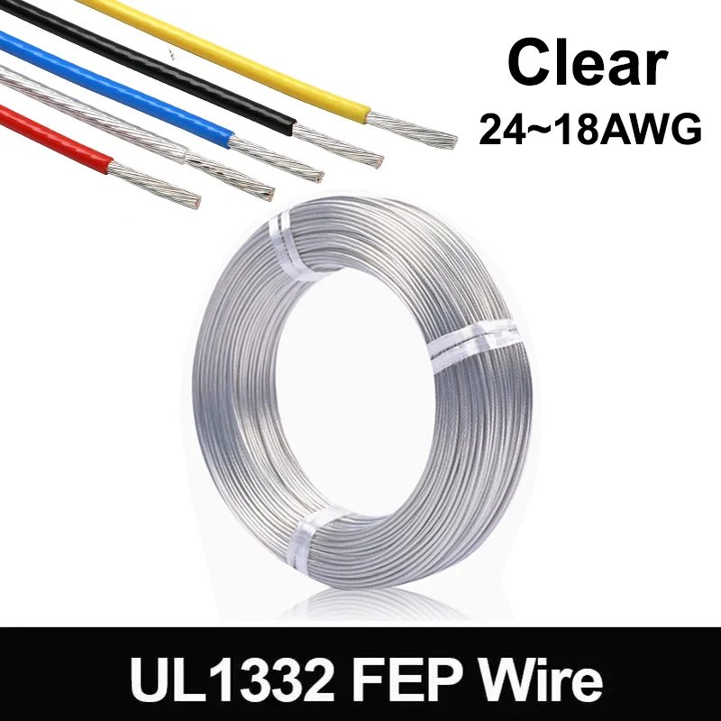 1~100M Clear UL1332 PTFE Wire 24 22 20 18AWG High Temperature Electric FEP Insulation Tinned Copper Cable for 3D Printer