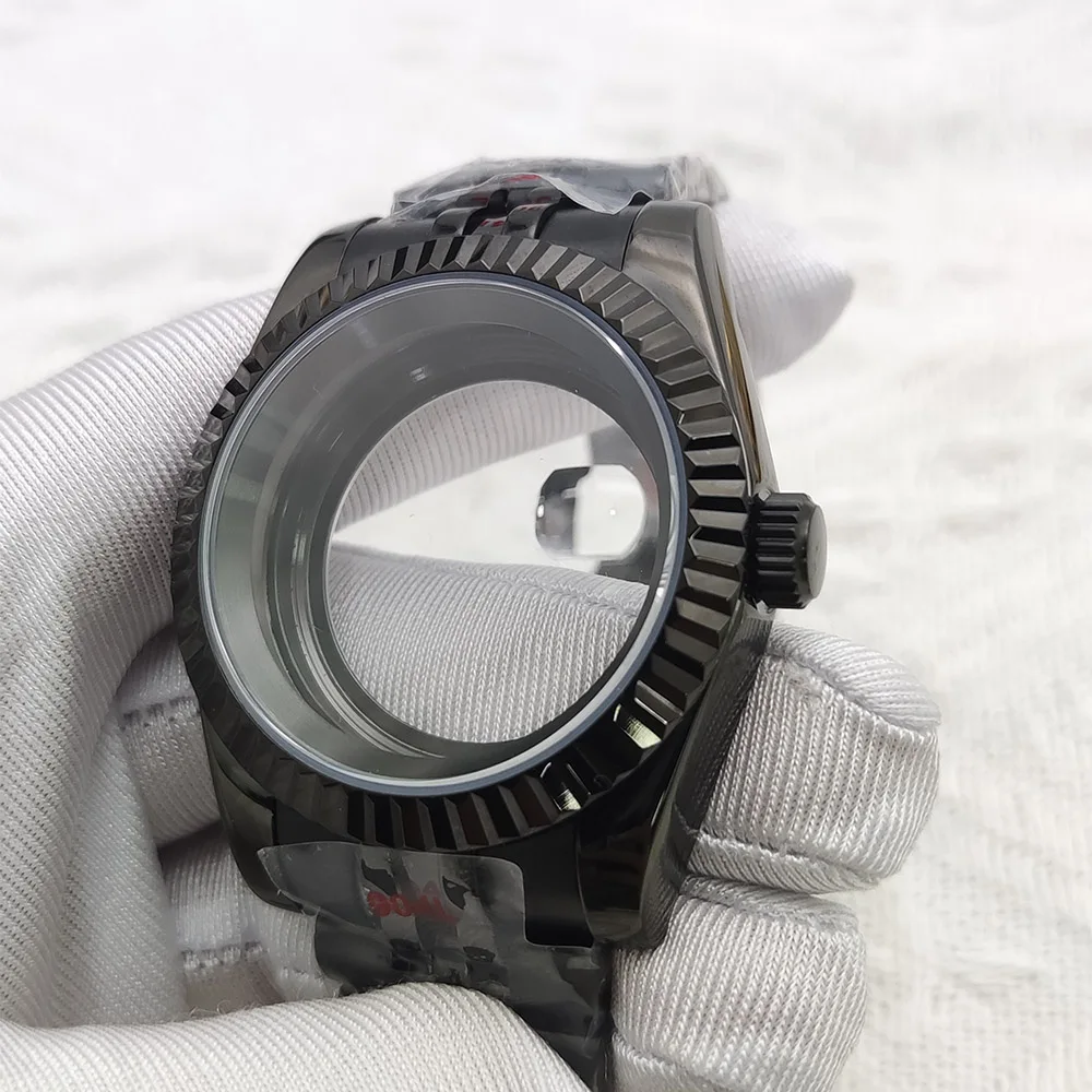 طقم ساعات ميكانيكية أوتوماتيكية 39 ملم للرجال 5 ألوان، هيكل من الفولاذ المقاوم للصدأ + حزام، زجاج ياقوتي