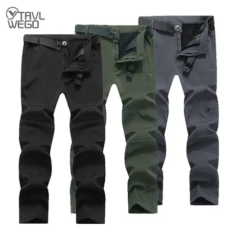 TRVLWEGO Winter Men Camping Hiking Pants Travel Slim Soft Shell Warm Waterproof Fleece Windproof Outdoor Ski Trekking Trousers