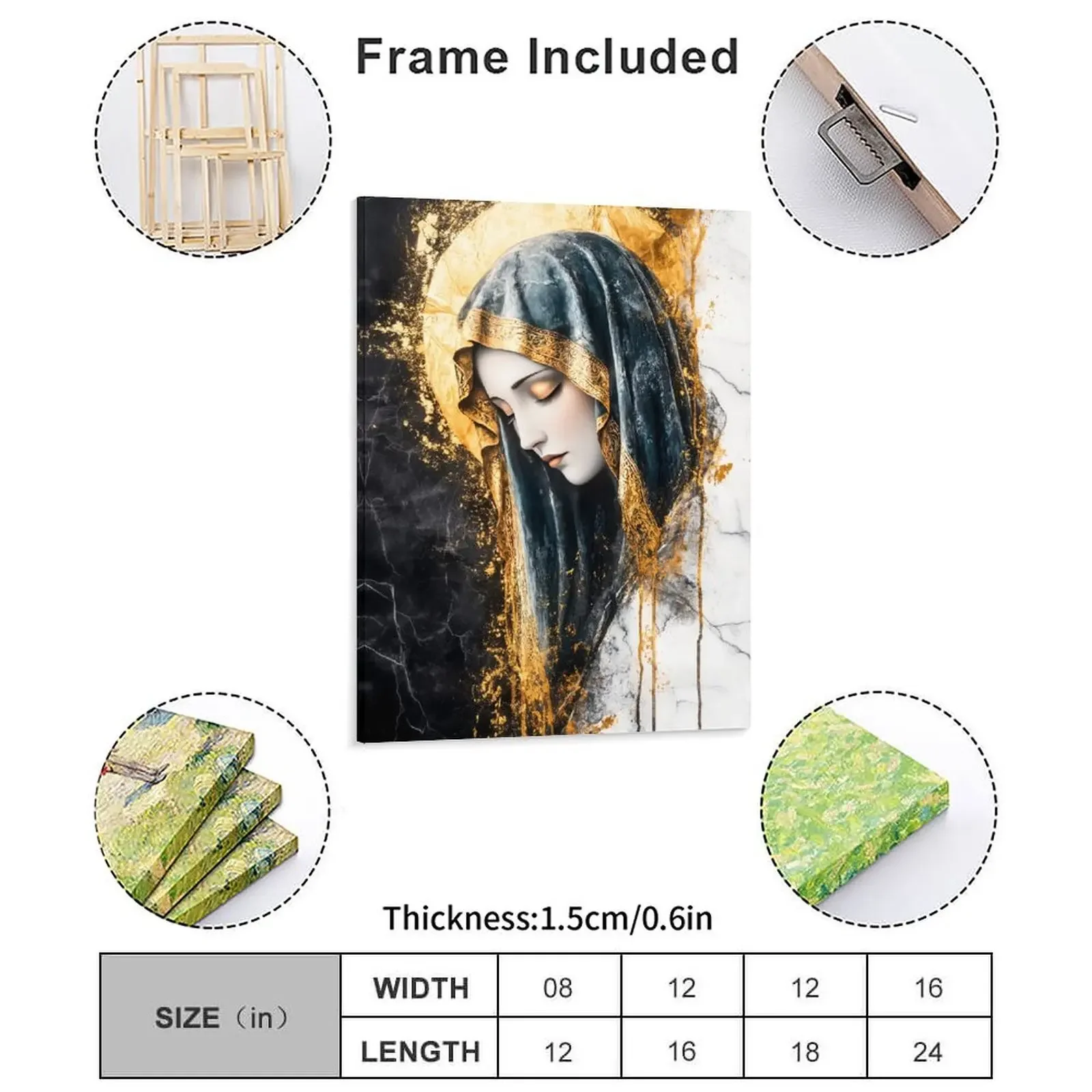 Golden Virgin Mary Canvas Painting Party Bar Wall Decor Custom Garage Framed Wall Paintings