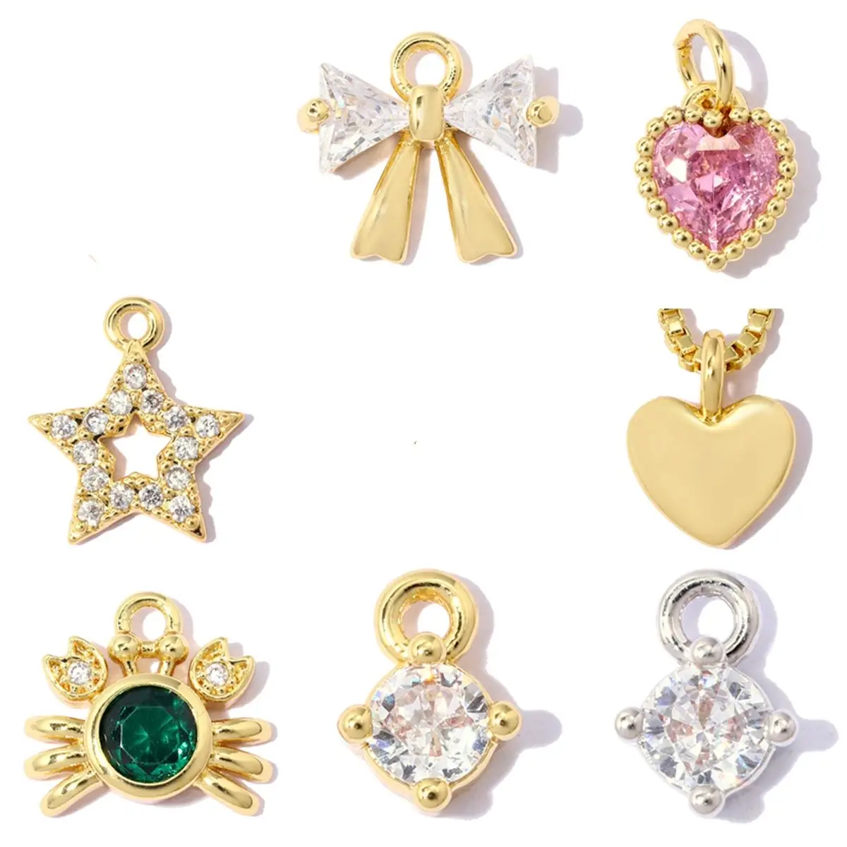 5Pcs/Lot Copper Crab Charms Zircon Heart Star Pendants For DIY Making Necklace Earrings Fashion Jewelry Wholesale