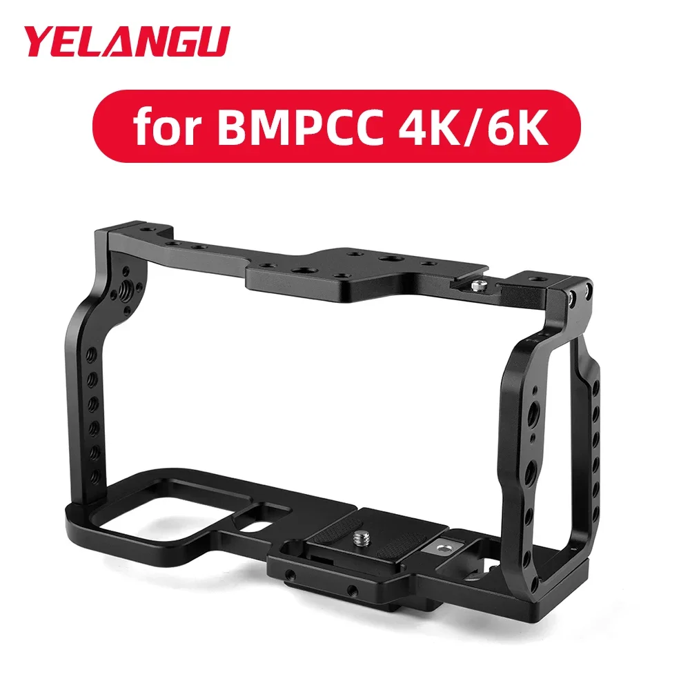 Camera Cage Rig Kit for BMPCC 4K/6K with Cold Shoe Mount 1/4 3/8 Screw Hole Arri Locating Hole Quick Release Plate