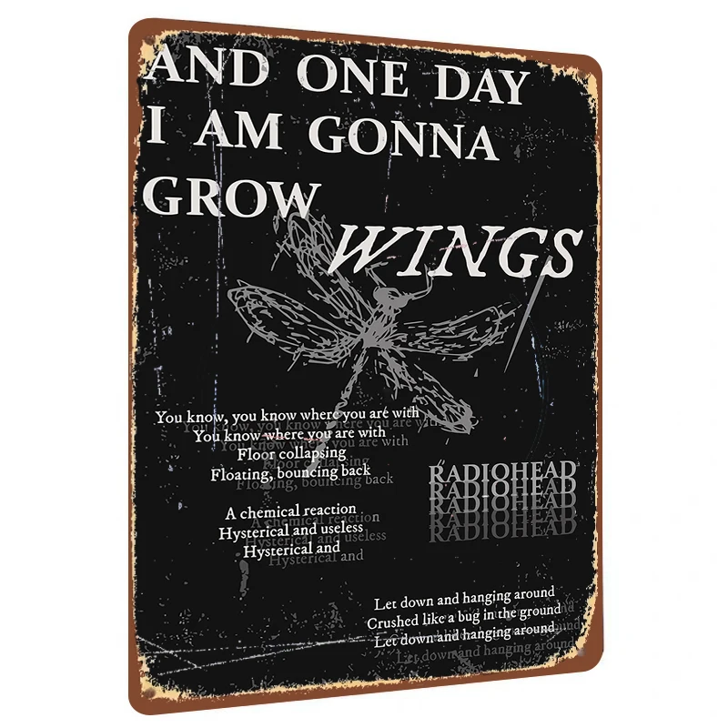 Radiohead Lyrics Metal Wall Art And One Day I Am Gonna Grow Wings Dragonfly Design Vintage Decor