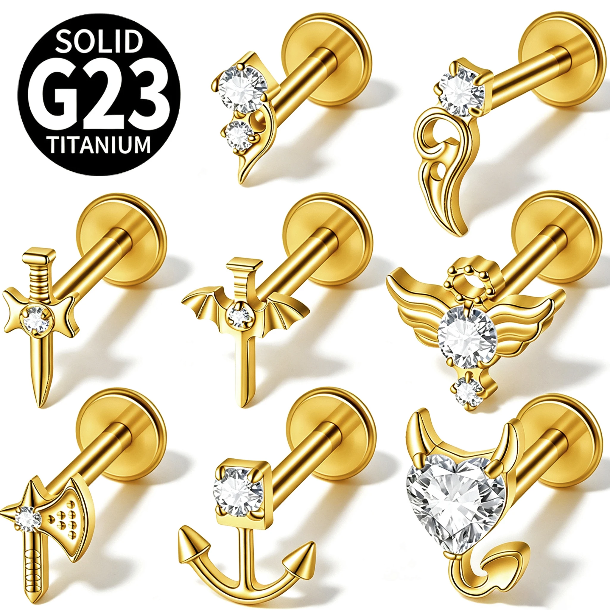 1PC ASTM F‑136 G23 Titanium Internal Thread Labret Stud Multi‑Style Zircon Tragus Helix Conch Cartilage Ear Piercing Jewelry