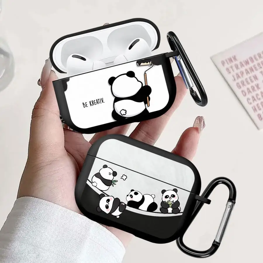 Black Adorable Panda Case For Airpods 3 1 Pro3 2 4 Pro Pro2 Earphone Cases Cover