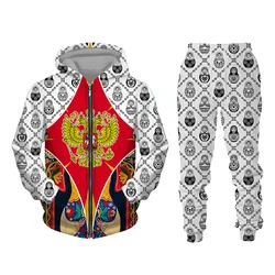 3D Bandeira da Rússia Impresso Conjunto de Tricô para Homens e Mulheres, Zip Hoodie e Calças Suit, Cool Sportwear, Outono e Inverno Vestuário, 2 PCs