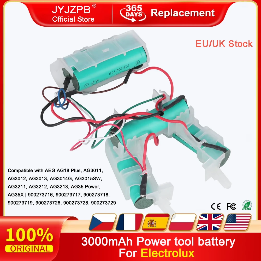 Bloc de batterie Electrolux 18 V 3 Ah compatible avec Electrolux AEG 140055192540   CX7-2-45AN CX7-2-35RM AG18 Plus AG3011