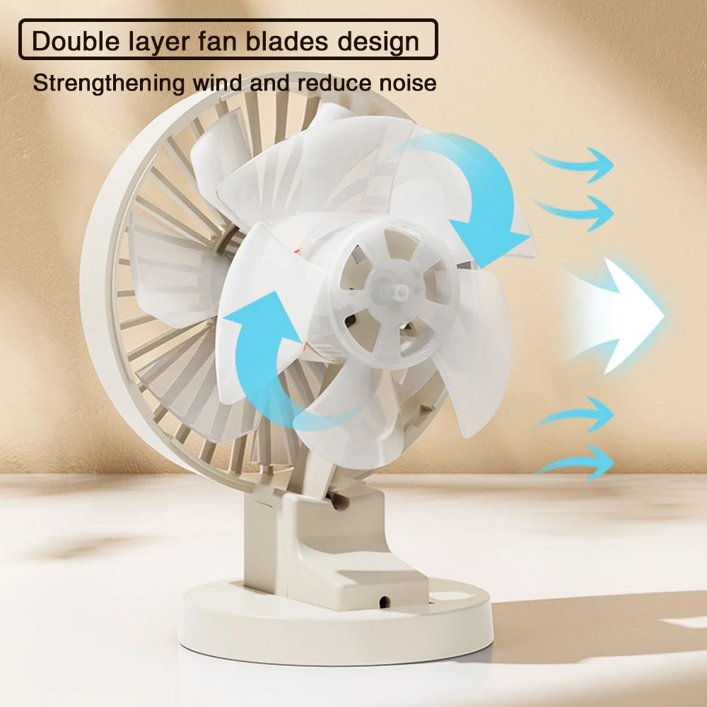 Foubotun-مروحة كهربائية صغيرة محمولة USB ، مروحة سطح مكتب شخصية ، تصميم شفرة طبقة مزدوجة ، مراوح واقفة للغرفة والتخييم