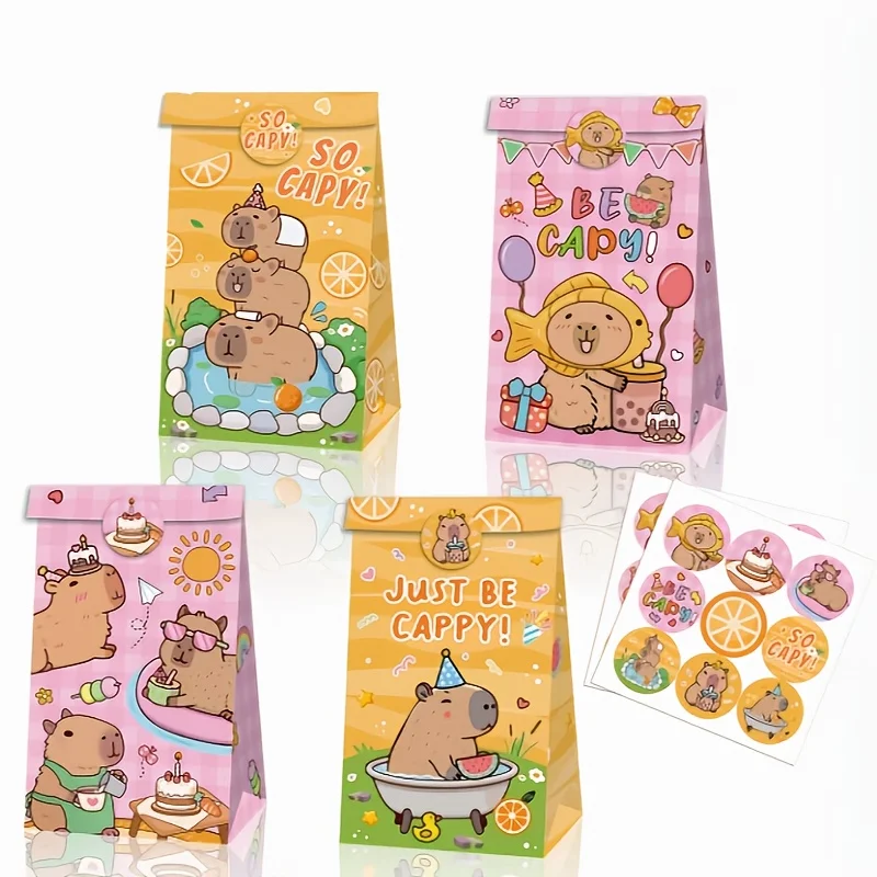 12/24/48 Uds. Bolsas de dulces de capibara suministros de fiesta de cumpleaños bolsas de regalo de fiesta festiva patrones de dibujos animados cajas sorpresa bolsa de papel