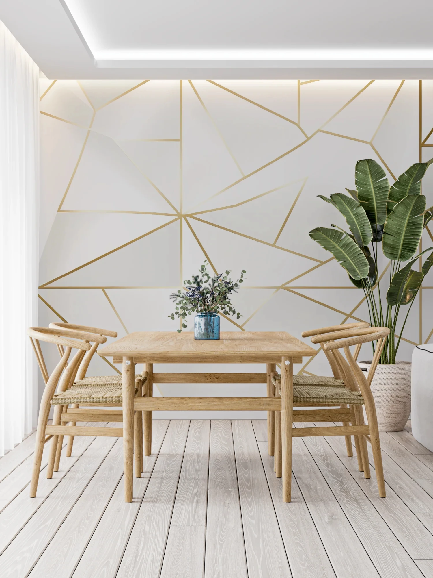 Customized Geometric Mural Wallpaper | White and Gold Line Art living room hotel background wall decoration mural 3d wallpaper