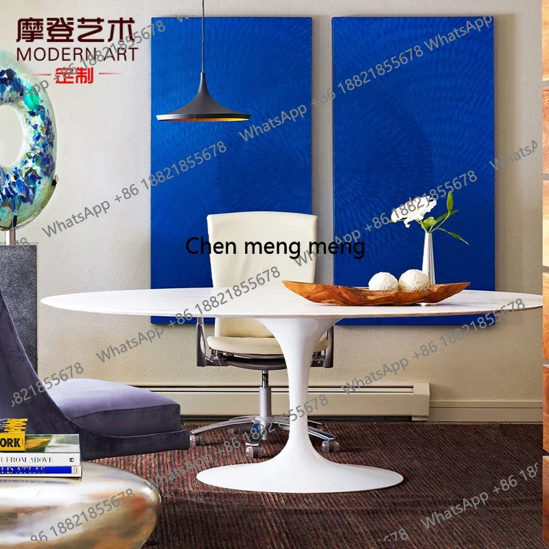 M138 Nordic Minimalist Living Room Oval Marble Dining Table Designer Discussion Rock Plate Dining Table Work Balcony Cream Style