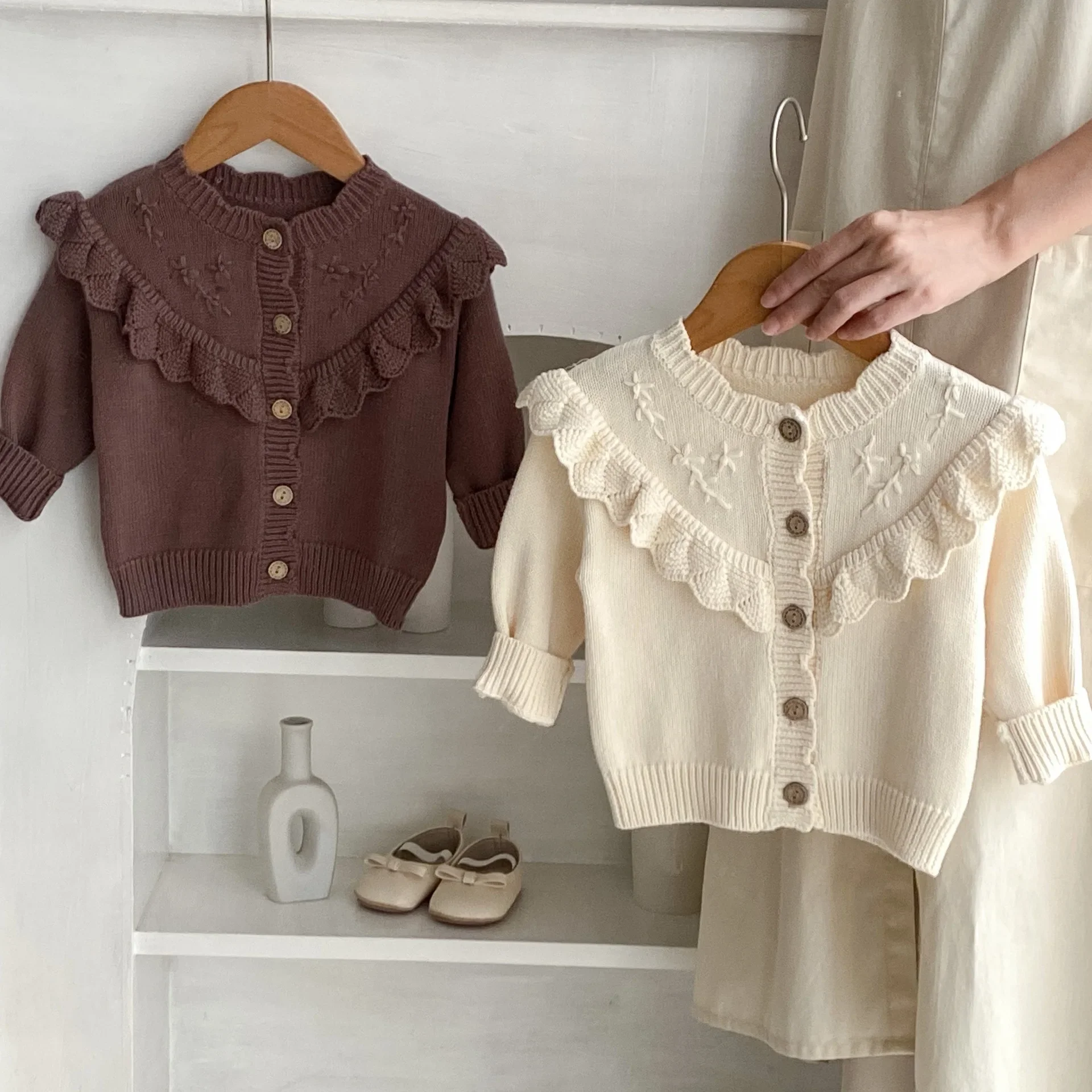 0-3T Newborn Kid Baby Girl Sweater Cardigan Winter Clothes Ruffles Warm Knit Coat Cute Sweet Knitwear Outfit