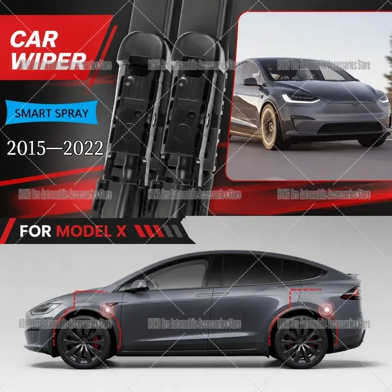 For Tesla Model X 2015-2022 Front Windshield Wiper Blades 28+18 Inch With Washer Nozzles Rain Clearing Auto Accessories