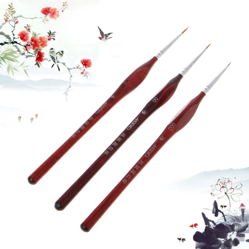 3Pcs Miniature Paint Brushes Professional Wolf Hair Fine Detailing 0~000 For Painting Supplies