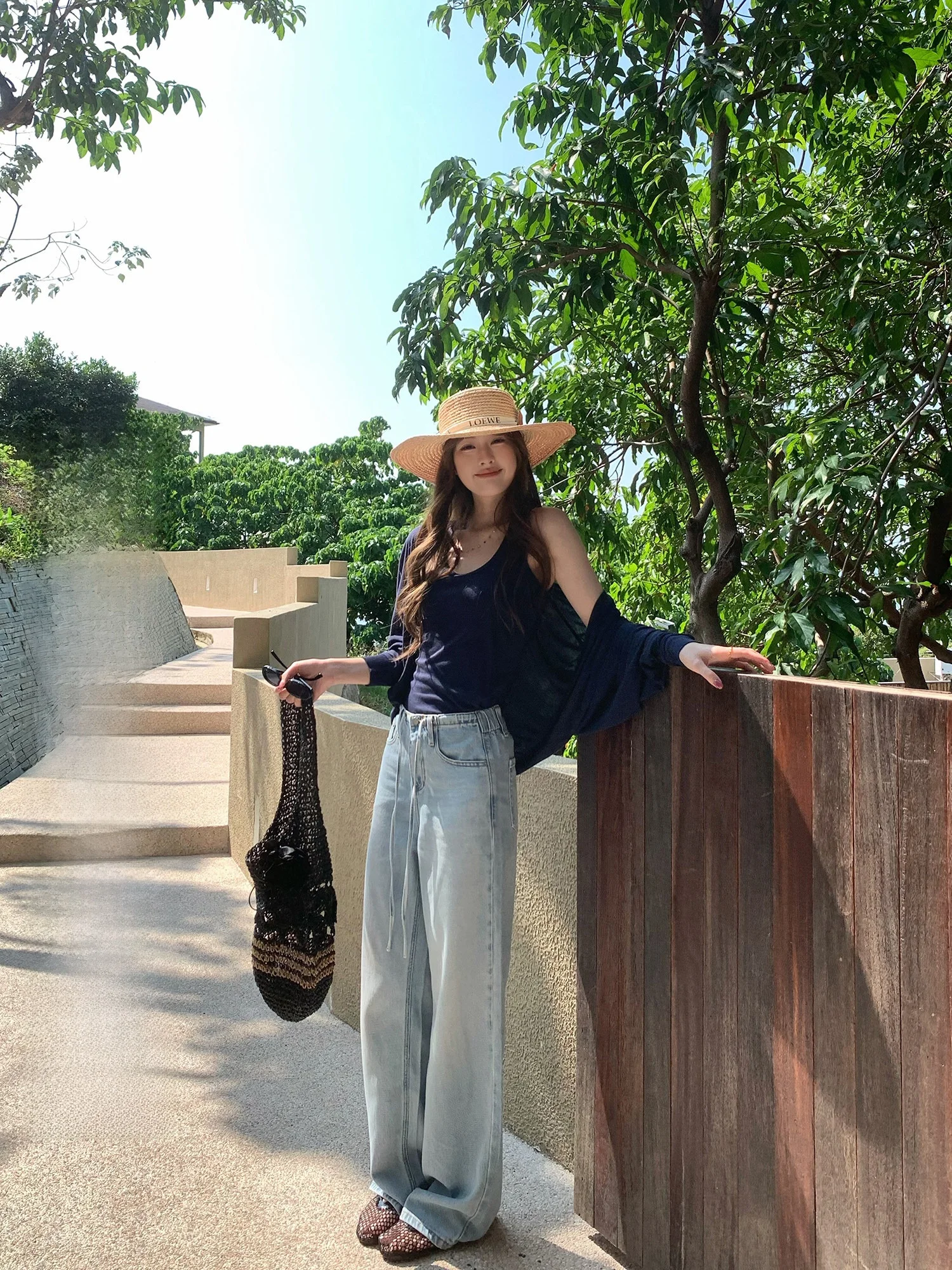 

Acetate Lyocell Wide Leg Jeans Women's Casual Loose Fit Pants Elastic Waist Cotton Denim Skinnies Straight Leg Trousers