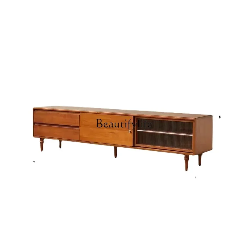 Z.Nordic Solid Wood TV Cabinet Simple Small Apartment Living Room Home Retro Style Log Locker