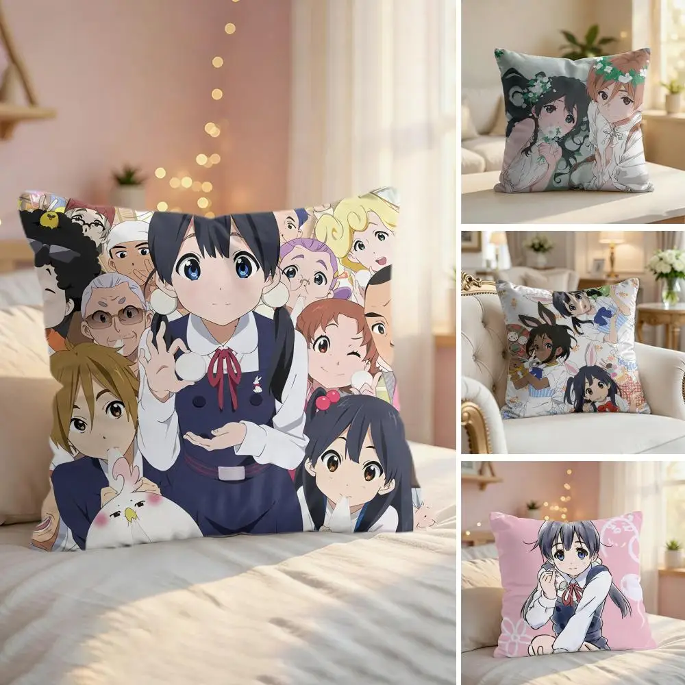 T-Tamako Love Storys Anime Cushion Cover Silky Short Plush Invisible Zipper Dustproof Sofa Pillow Case For Home Decor