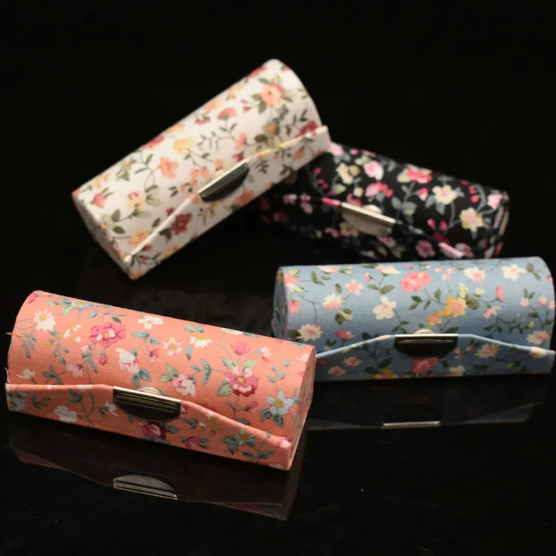 Exquisite Retro Embroidered Flower Designs Lipstick Case With Mini Mirror Lip Gloss Box Jewelry Holder Makeup Storage Tools