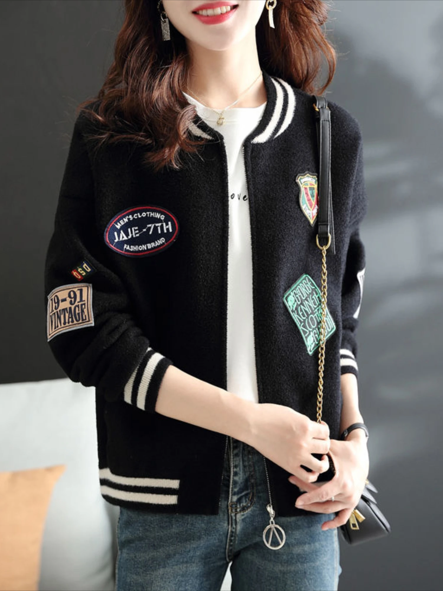 Women's Bomber Jackets Spring Autumn Labeling Zip-up Loose Sale Female Baseball Aviator Coats High Quality Pretty Modern Cheap