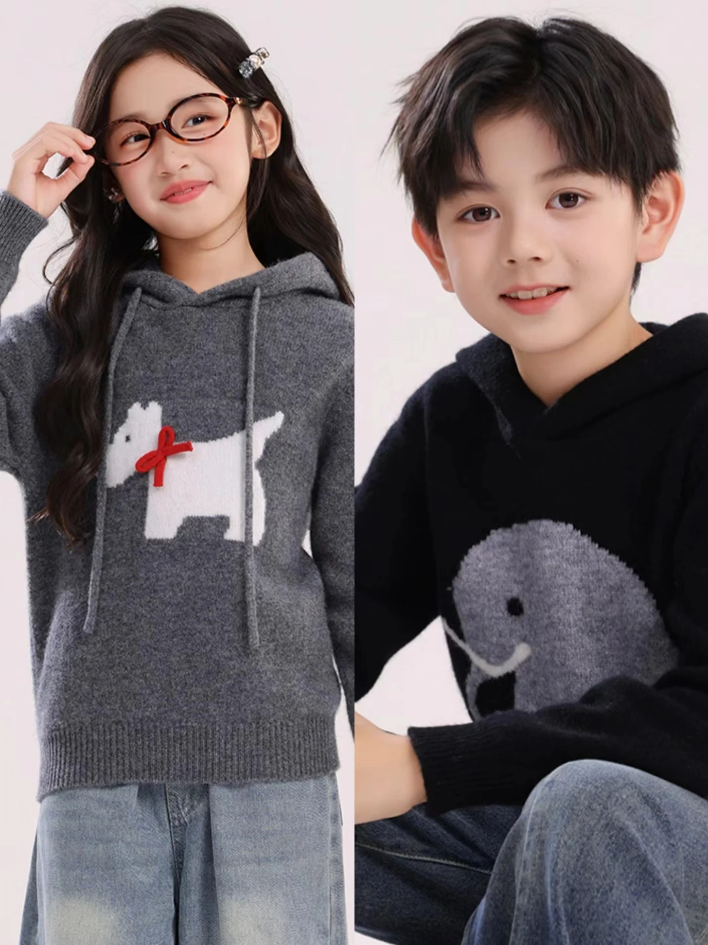 Choice Children's Wool Sweater Pullover Autumn Winter Kids Boy Girl 100% Merino Wool Knitwear Animal Pattern Clothing Hooded Top