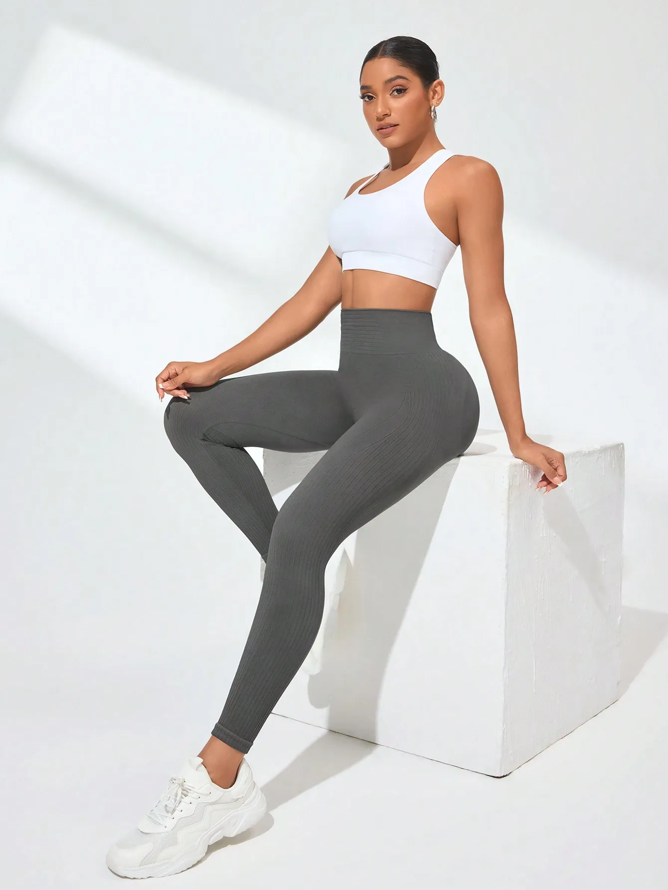 Women Ribbed Seamless Yoga Pants High Waist Butt Lifter Leggings Quick Dry Gym Workout Sports Tights