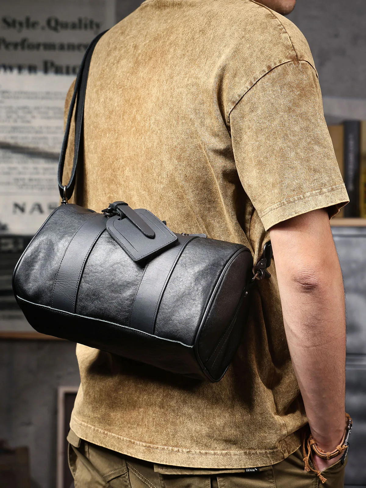 simple designer high-quality first layer cowhide men's black shoulder bag casual handmade genuine leather travel crossbody bag