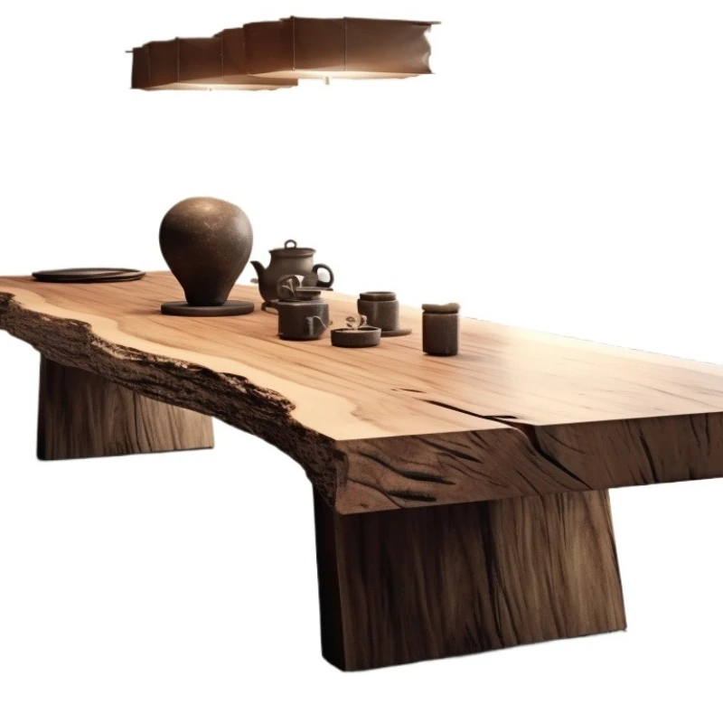 Wabi sand wind tea table solid wood large board old camphor natural side long desk log antique island dining