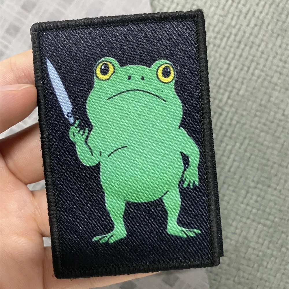 I Choose Violence Angry Little Yellow Duck Embroidered Hook and Loop Cloth Patches Tactical Frog with Knife and Goose Stickers