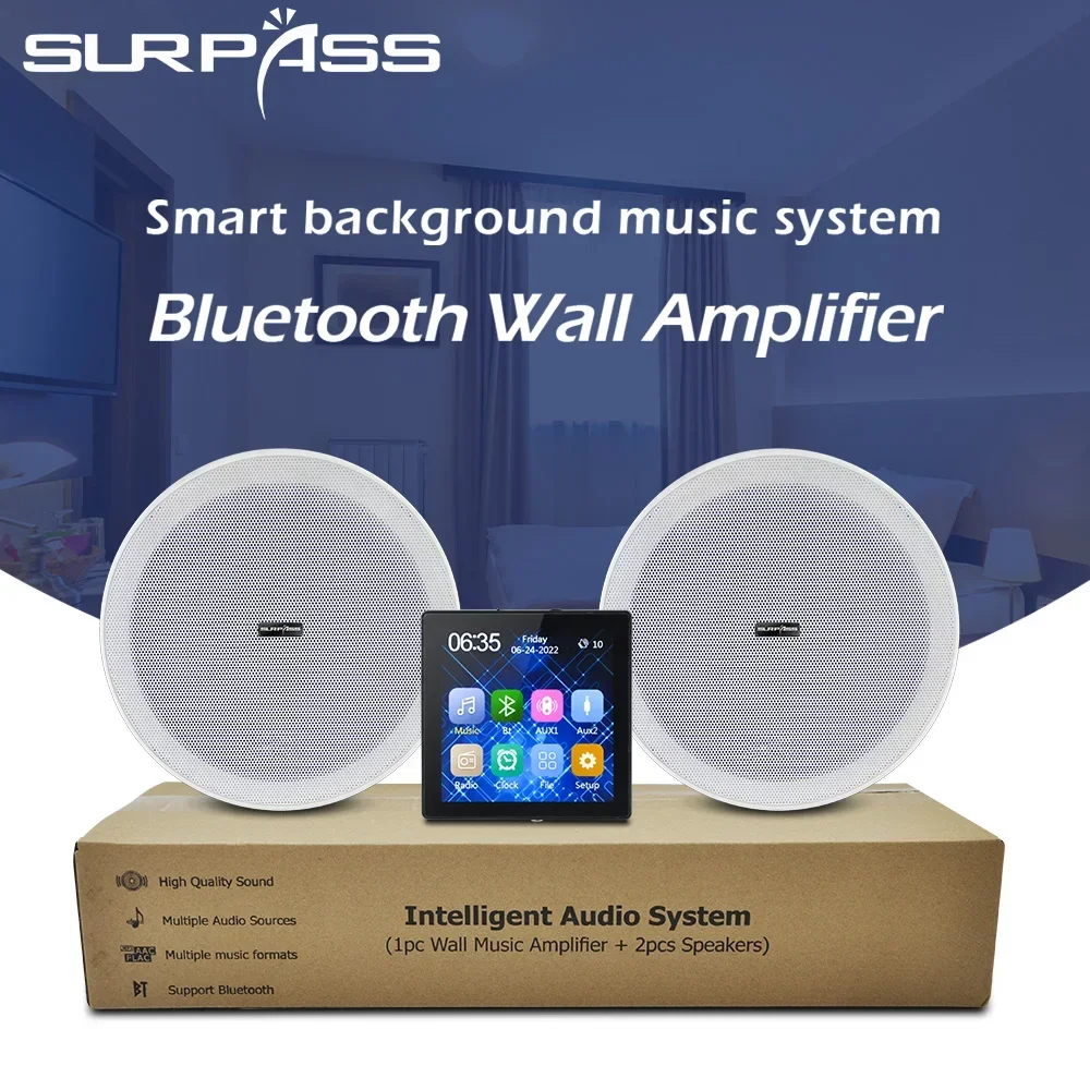 

Smart Home Audio Bluetooth Amplifier 4'' Touch Screen Wall Panel Passive Frameless Ceiling Speakers Home Background Music System