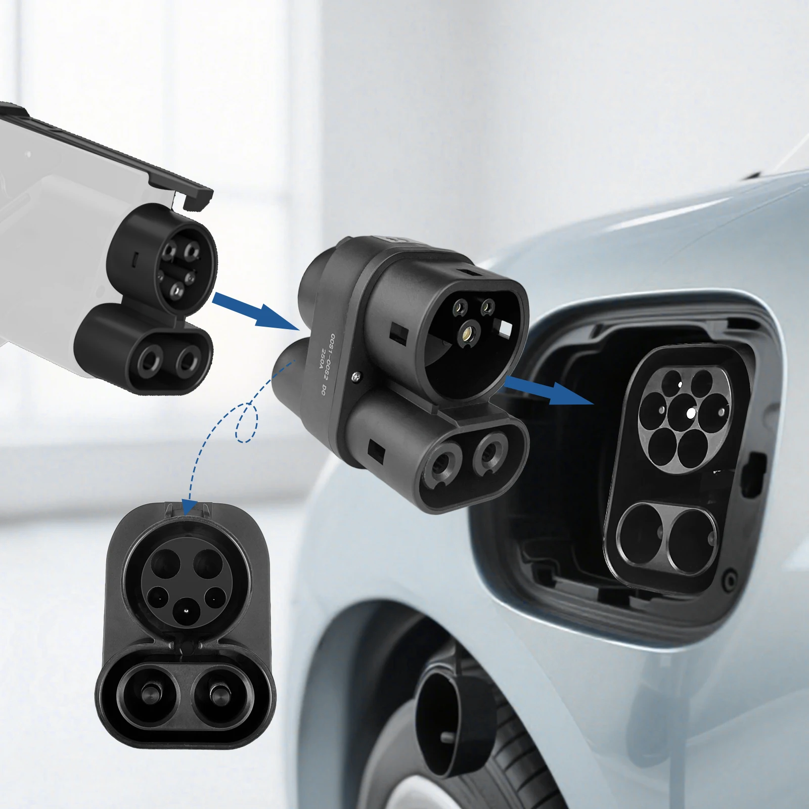 EVqiaoyi CCS1 to CCS2 EV DC Adapter 250A CCS1 Charger to CCS2 Electric Vehicle Converter DC Fast Charging Adapter