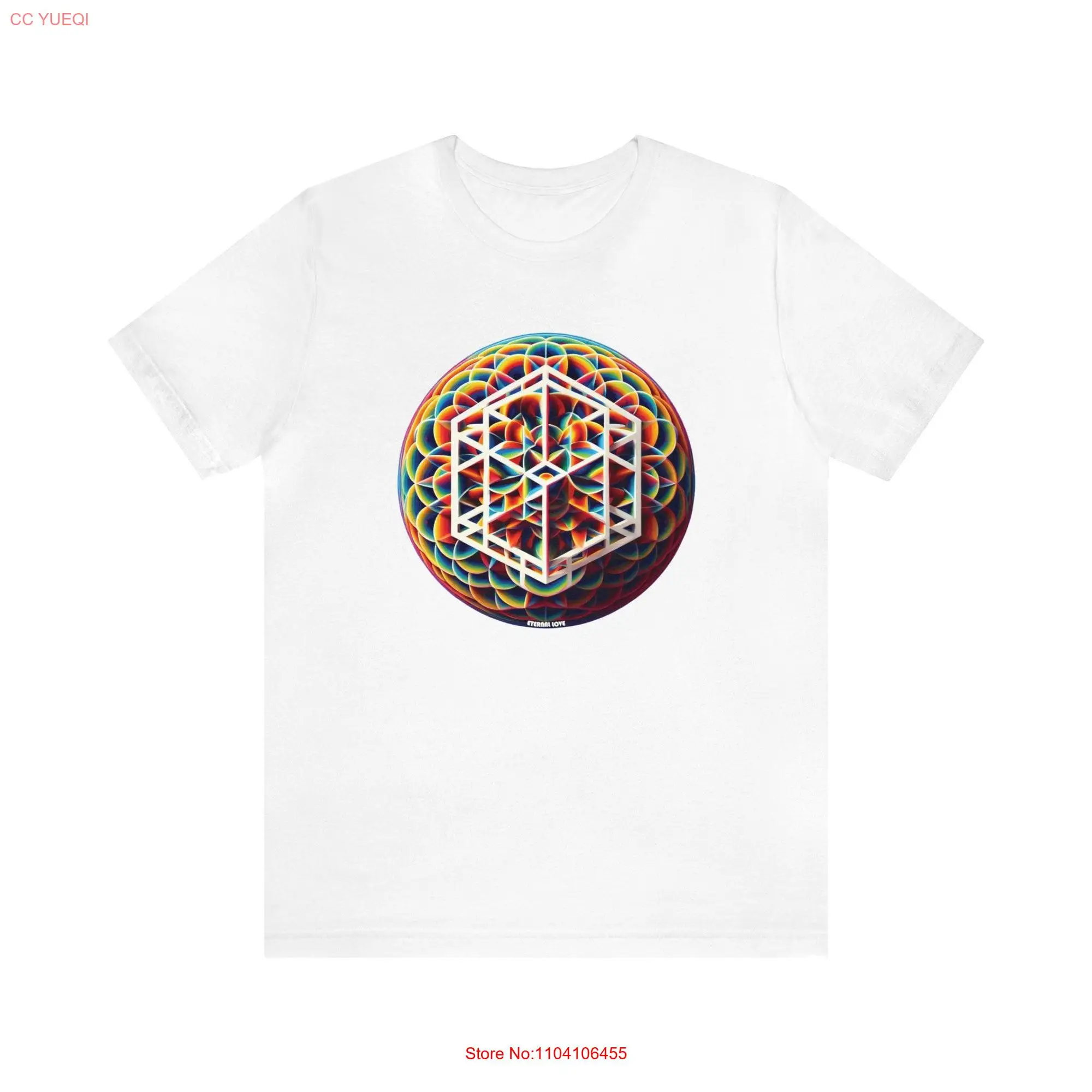 Hypercube 3D Geometric Sphere T Shirt Vibrant Sacred Geometry Optical Illusion ArT White Cotton Top Unique