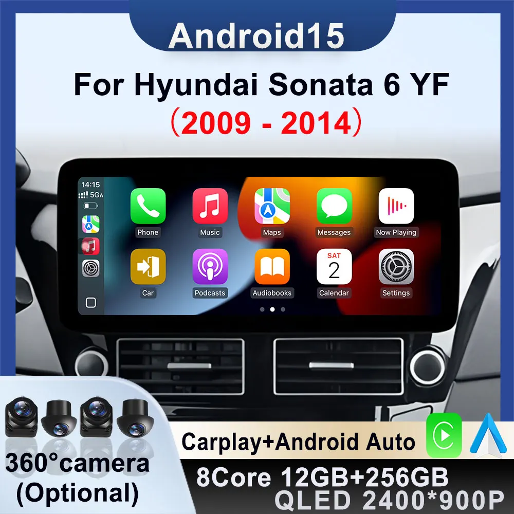 For Hyundai Sonata 6 YF 2009-2014 Android 15 Carplay WIFI Auto Wireless Multimedia Car Head Unit Player GPS BT Navigation Stereo