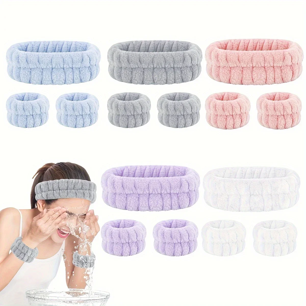 Diadema de maquillaje de alta elasticidad para el rostro de terciopelo Coral, conjunto de pulsera para lavado de cara, mascarilla Facial, cuidado de la piel