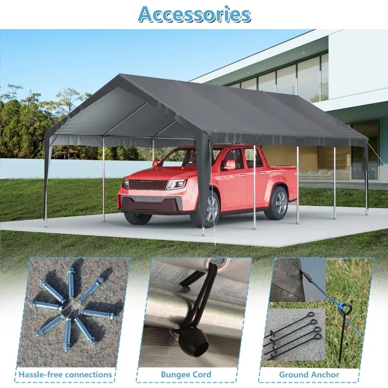 Carport 13'x25'x10' شديد التحمل مع جدار جانبي قابل للطي ونوافذ جيدة التهوية، مرآب خارجي محمول للسيارة، سيارات الدفع الرباعي، القارب، رمادي #4