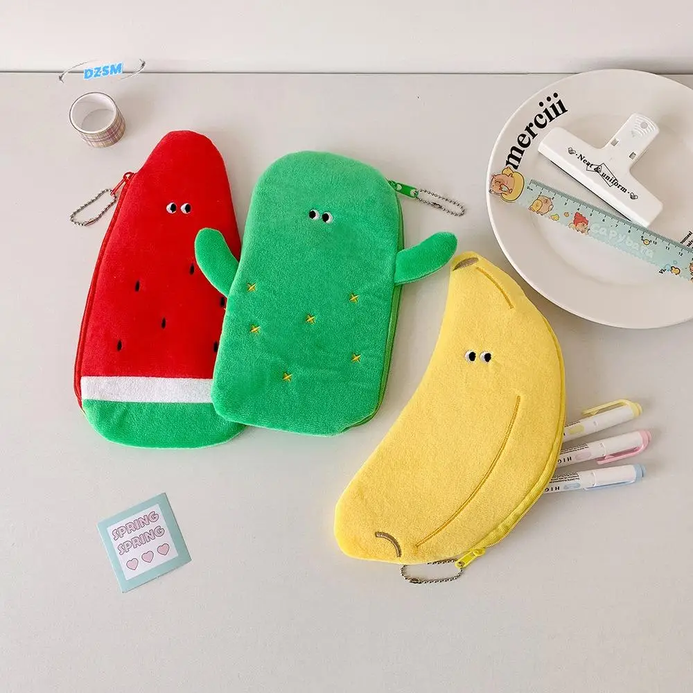 

Plush Cartoon Storage Bag Watermelon Banana Desktop Storage Animal Stationery Bag Cosmetics Card Pen Ins Style