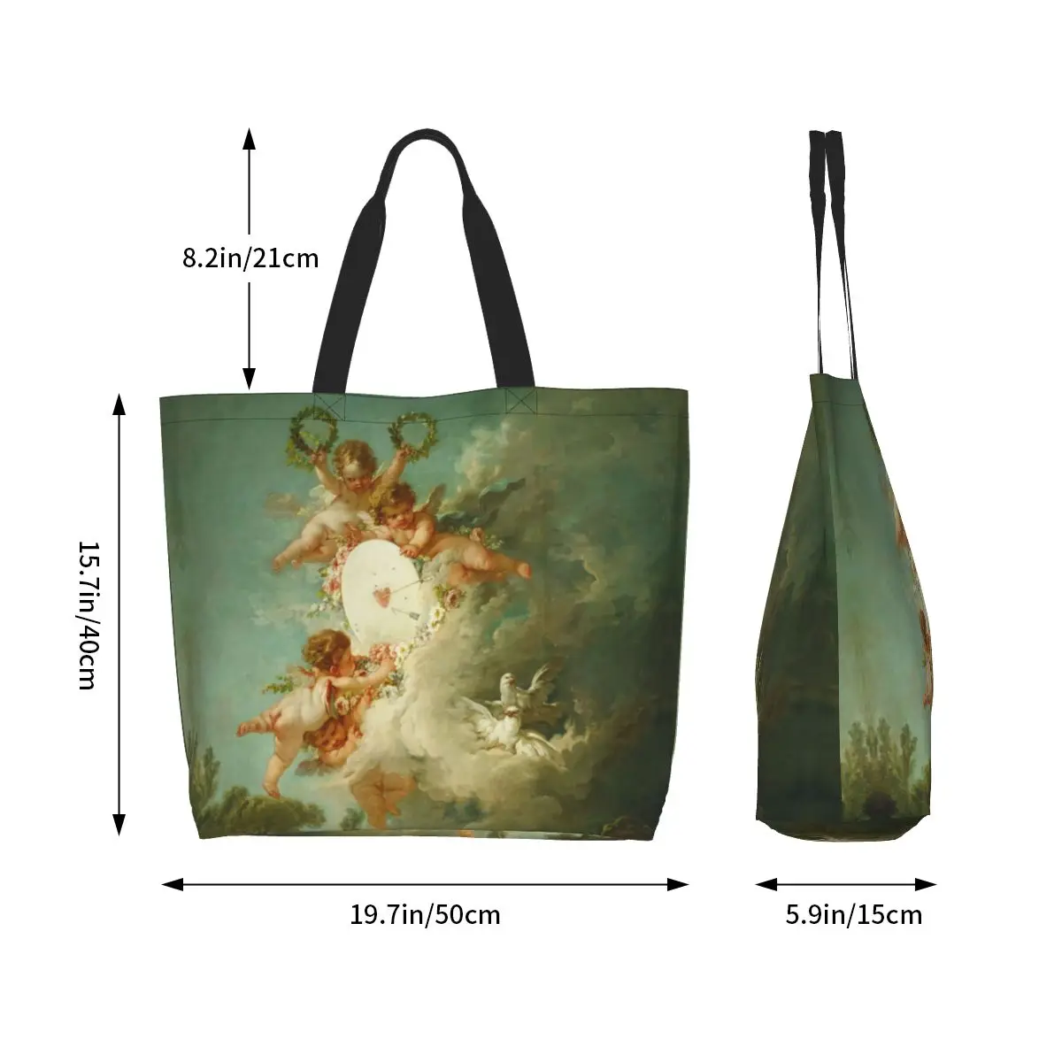 Cute Printing Mythological Angels Shopping Tote Bag Washable Canvas Shoulder Shopper Aesthetic Renaissance Cherubs Handbag