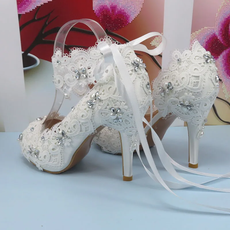 2023 New arrival Lace Bridal Wedding shoes woman fashion Open Toe party dress shoes Fish Toe Shallow Thin Heel  Platform Pumps