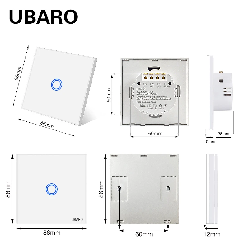 UBARO EU Wireless Control Touch Switch Luxury Crystal Glass Panel Wall Light 433 RF Remote Sensor Electrical Button 100-240V